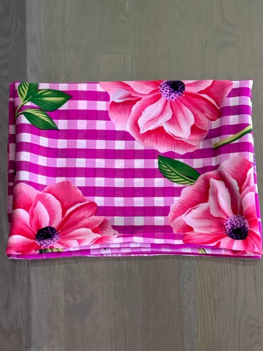 Adrienne Vittadini Vintage Pink & Purple Gingham & Floral Silk Scarf, 34"x34"
